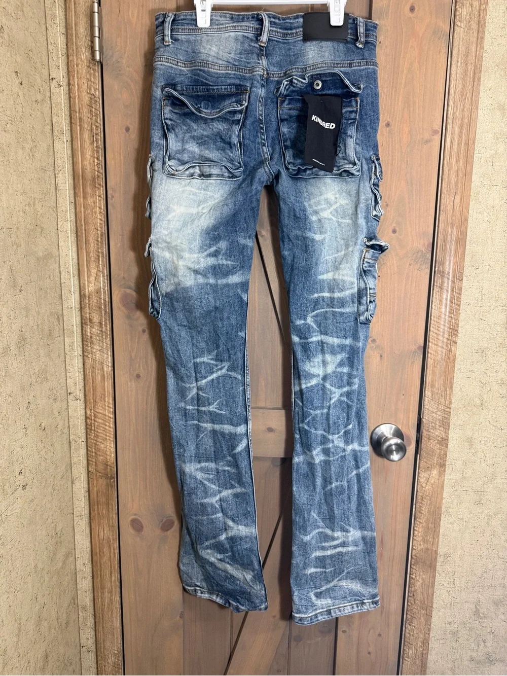 Men's Stacked Cargo Jeans with Washed Distress
